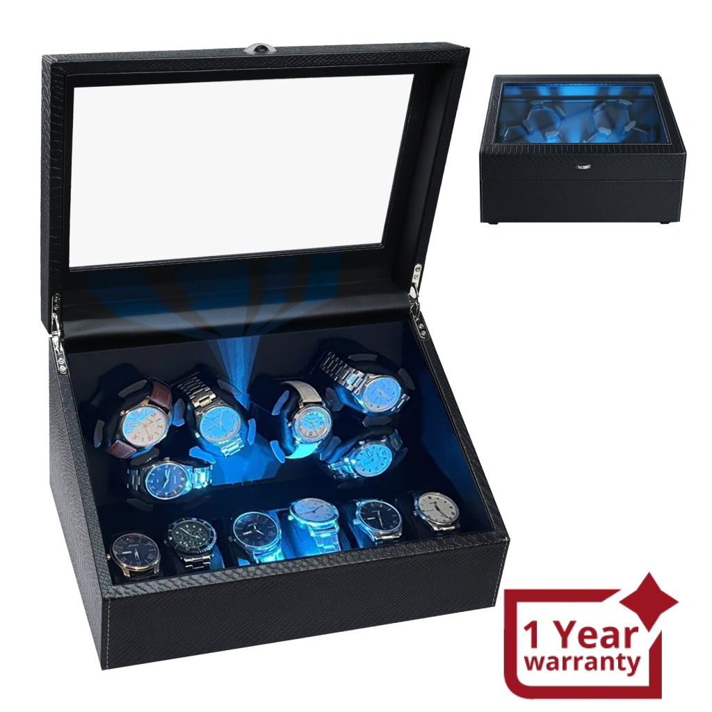 ILWW-436 Watch Winder for Automatic Watches, 6 Watches with LED Backlight, Quiet Motor, Multiple Rotation Modes, Storage Compartments & Smart Open-Lid Stop Technology for Lady & Man - Instrulife