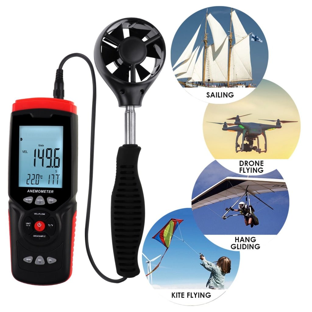 ILAN-273 Professional Anemometer Datalogger Wind Speed Velocity Meter Air Flow CFM CMM Air Volume Wind Direction Temperature Humidity Measurement Digital Tester Gauge with MAX / MIN / AVG Value, Data Hold, and Backlight - Instrulife