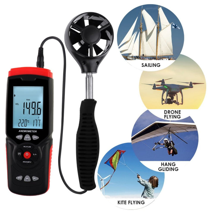ILAN-273 Professional Anemometer Datalogger Wind Speed Velocity Meter Air Flow CFM CMM Air Volume Wind Direction Temperature Humidity Measurement Digital Tester Gauge with MAX / MIN / AVG Value, Data Hold, and Backlight - Instrulife