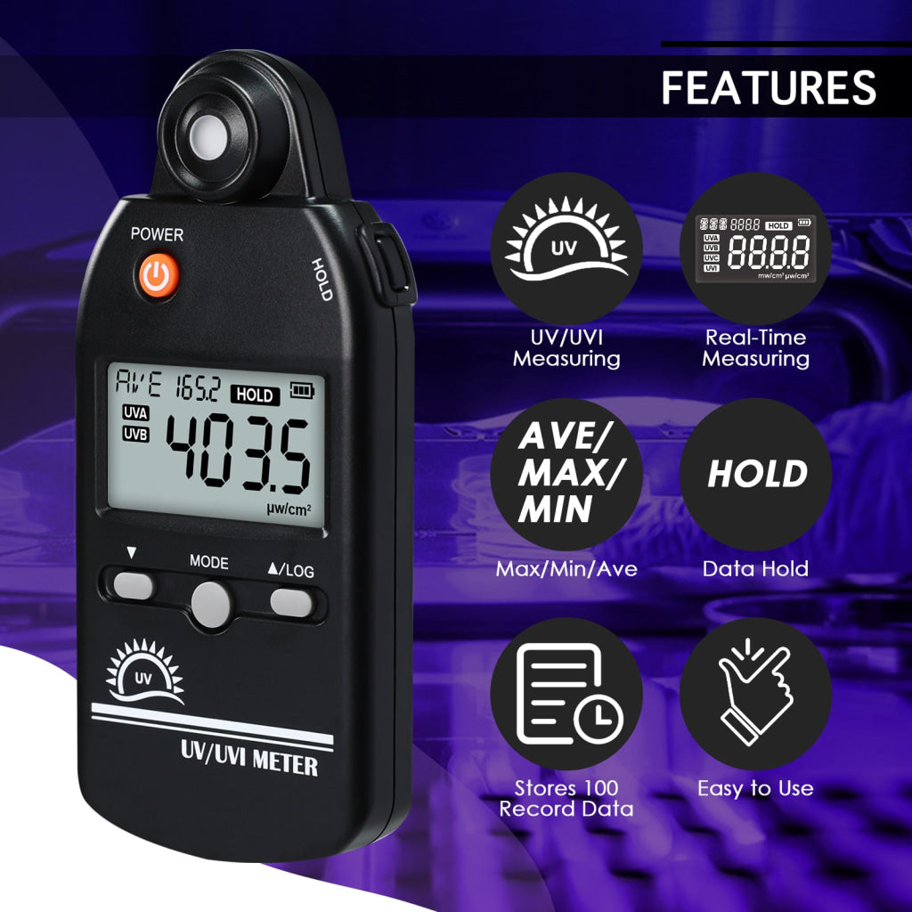ILLX-529 Digital Ultraviolet Detector UV UVI Tester Light Meter Irradiance Intensity Monitor 100 Data Record for Reptile Husbandry, Phototherapy, Indoor Tanning Personal and Professional Usage - Instrulife