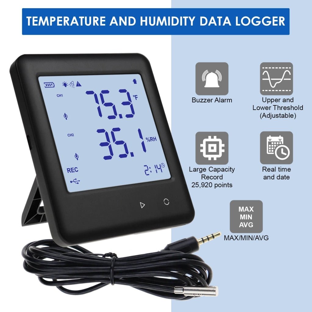 ILTH-352 Data Logger Thermo-hygrometer Thermometer Temperature and Humidity Datalogging Measurement 25,920 Groups of Reading High Low Alarm with PC Software and Calendar Display - Instrulife