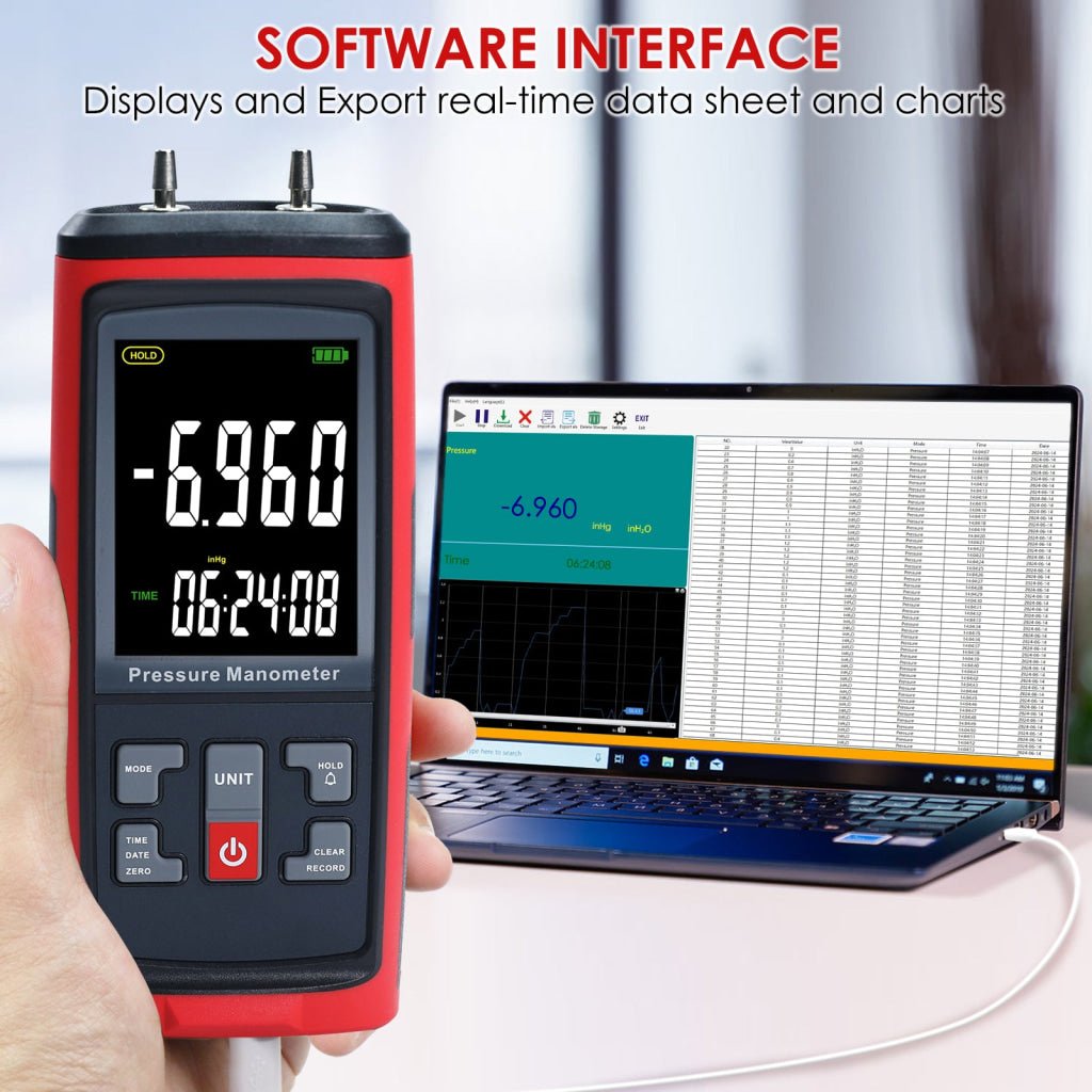 ILMA-420 Differential Pressure Manometer with ±50 kPa Kilopascal Measuring Range for Pneumatic, Compressor, Valves, Tanks, Pump Installations, HVAC Heating Ventilation and Air Conditioning Systems - Instrulife