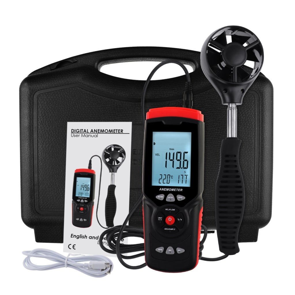 ILAN-273 Professional Anemometer Datalogger Wind Speed Velocity Meter Air Flow CFM CMM Air Volume Wind Direction Temperature Humidity Measurement Digital Tester Gauge with MAX / MIN / AVG Value, Data Hold, and Backlight - Instrulife