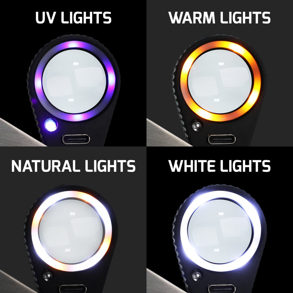 ILJL-535 Gem Loupe 10X or 30X Magnification Rechargeable LED Loupe Triplet Lens UV / Warm / Natural / White Light Stainless Steel Magnifier for Jewelry, Watch, Jewelry Inspection - Instrulife