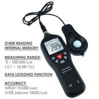 ILLX-29 Digital Light Lux Meter with Data Logging Measurement Range 0 to 200,000 Lux Auto Ranging Instrument - Instrulife