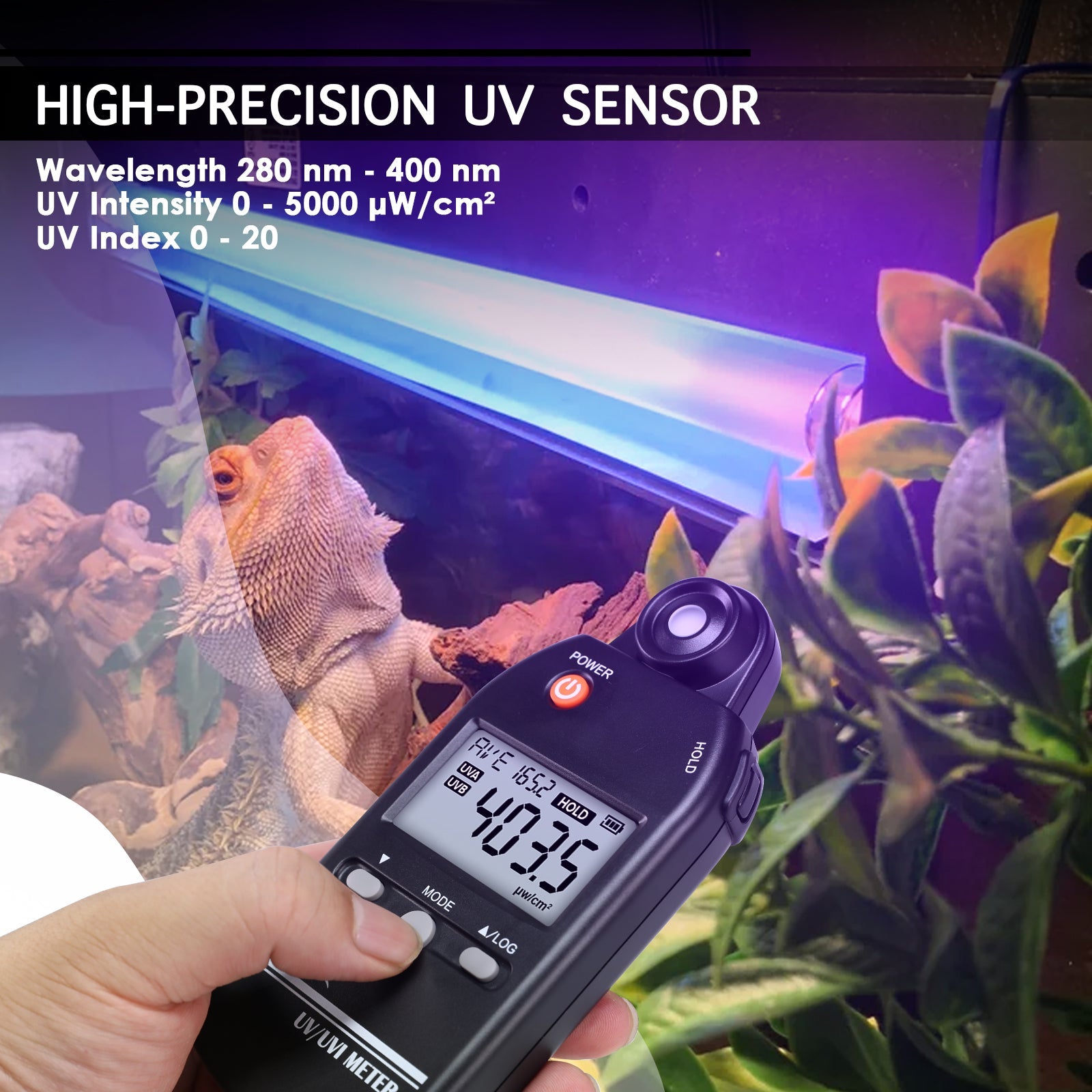 ILLX-529 Digital Ultraviolet Detector UV UVI Tester Light Meter Irradiance Intensity Monitor 100 Data Record for Reptile Husbandry, Phototherapy, Indoor Tanning Personal and Professional Usage - Instrulife