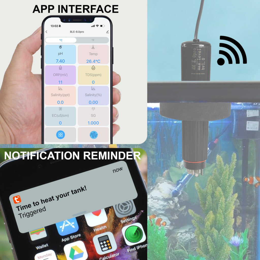 ILWQ-527 Smart WIFI Water Quality Monitor Multi-Parameter Aquarium Monitor pH, Temperature, TDS, EC (Conductivity), Salinity, S.G, and ORP for Hydroponics, Aquarium, Fish Tank, Aquaculture - Instrulife