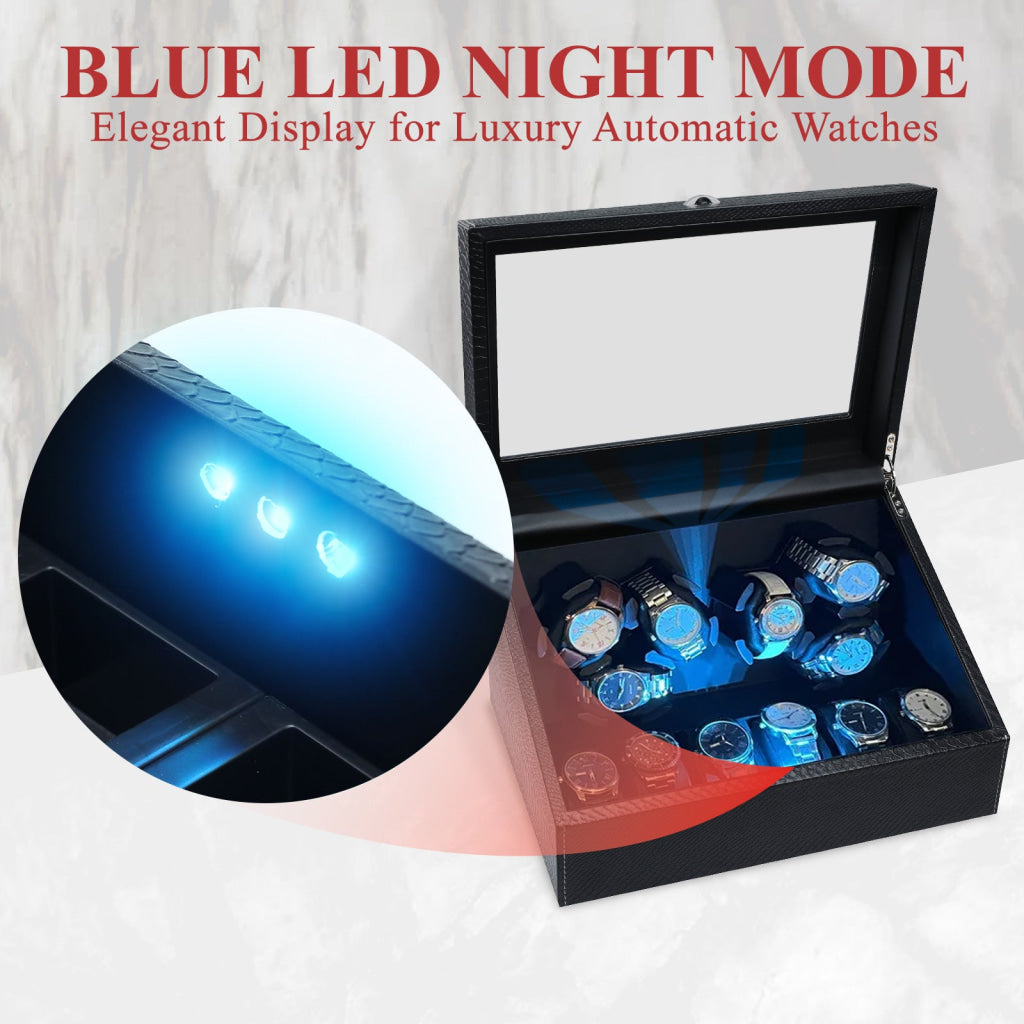 ILWW-436 Watch Winder for Automatic Watches, 6 Watches with LED Backlight, Quiet Motor, Multiple Rotation Modes, Storage Compartments & Smart Open-Lid Stop Technology for Lady & Man - Instrulife