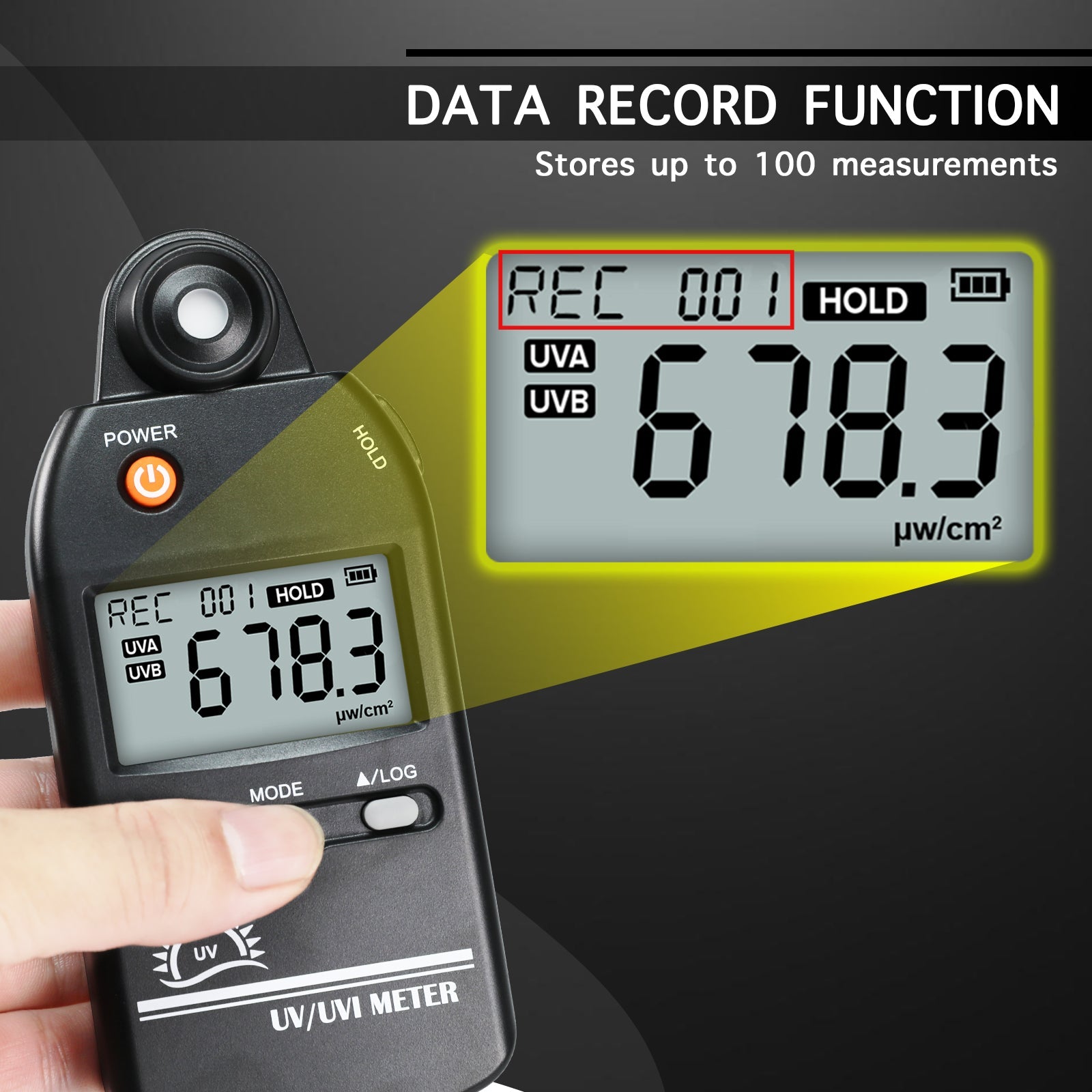 ILLX-529 Digital Ultraviolet Detector UV UVI Tester Light Meter Irradiance Intensity Monitor 100 Data Record for Reptile Husbandry, Phototherapy, Indoor Tanning Personal and Professional Usage - Instrulife