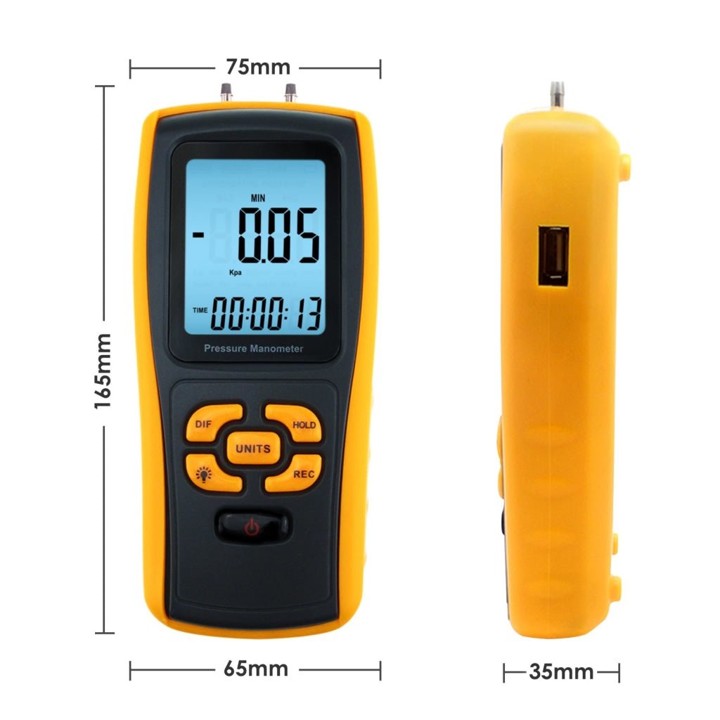 ILMA-819 Digital Manometer with USB Interface, Differential Pressure Gauge, Air Pressure Testing Instrument Tester, 11 Measurement Units - Instrulife