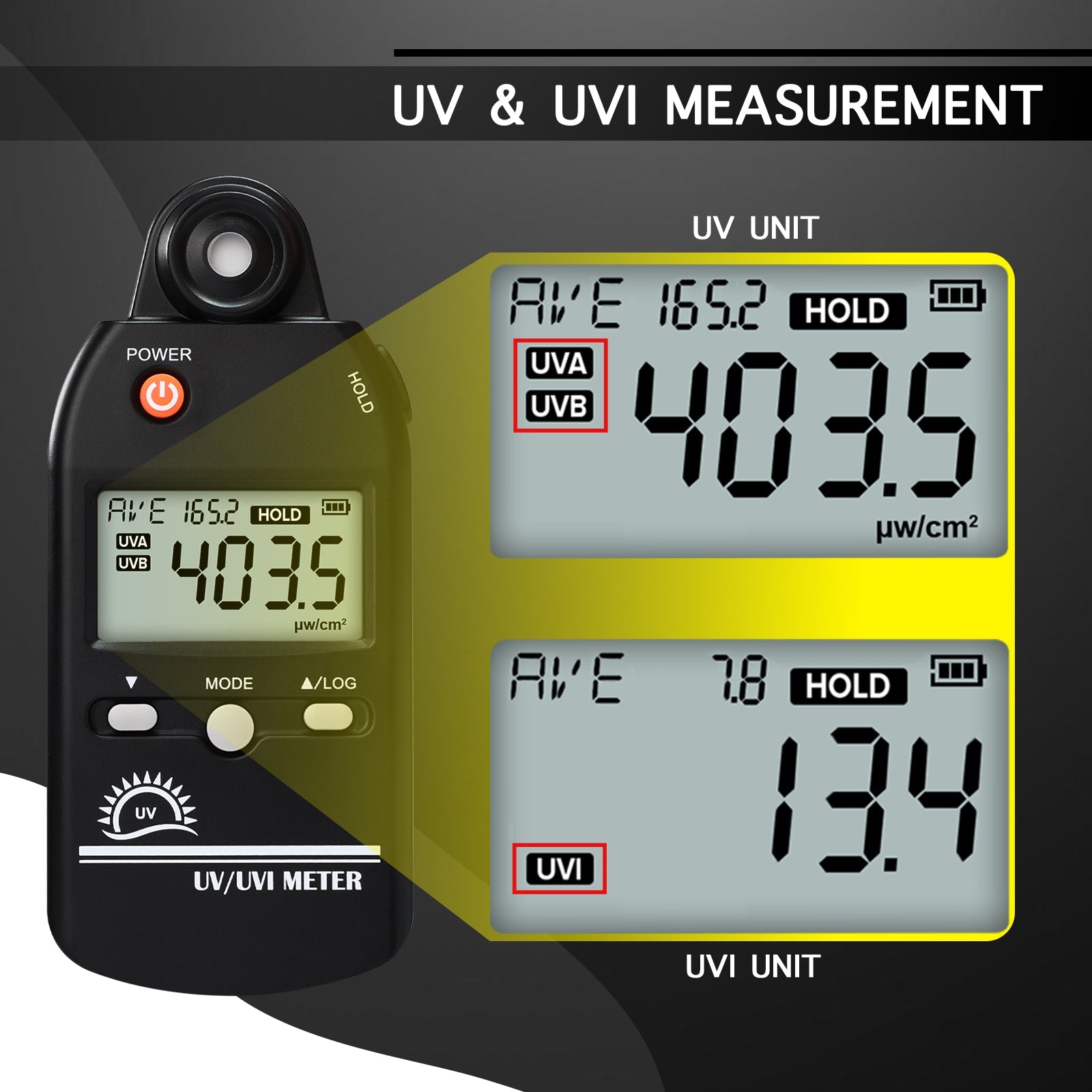 ILLX-529 Digital Ultraviolet Detector UV UVI Tester Light Meter Irradiance Intensity Monitor 100 Data Record for Reptile Husbandry, Phototherapy, Indoor Tanning Personal and Professional Usage - Instrulife