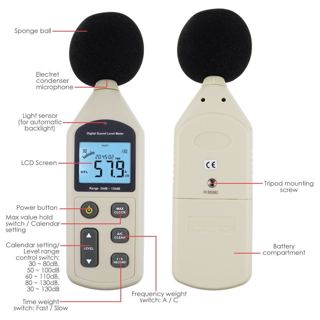 ILSM-270 Digital Audio Decibel Meter Sound Level Tester Noise Level Volume Measuring Instrument 30~130dBA Monitor 4700 Data Storage Self-Calibrated A / C Frequency Weighting Tool - Instrulife