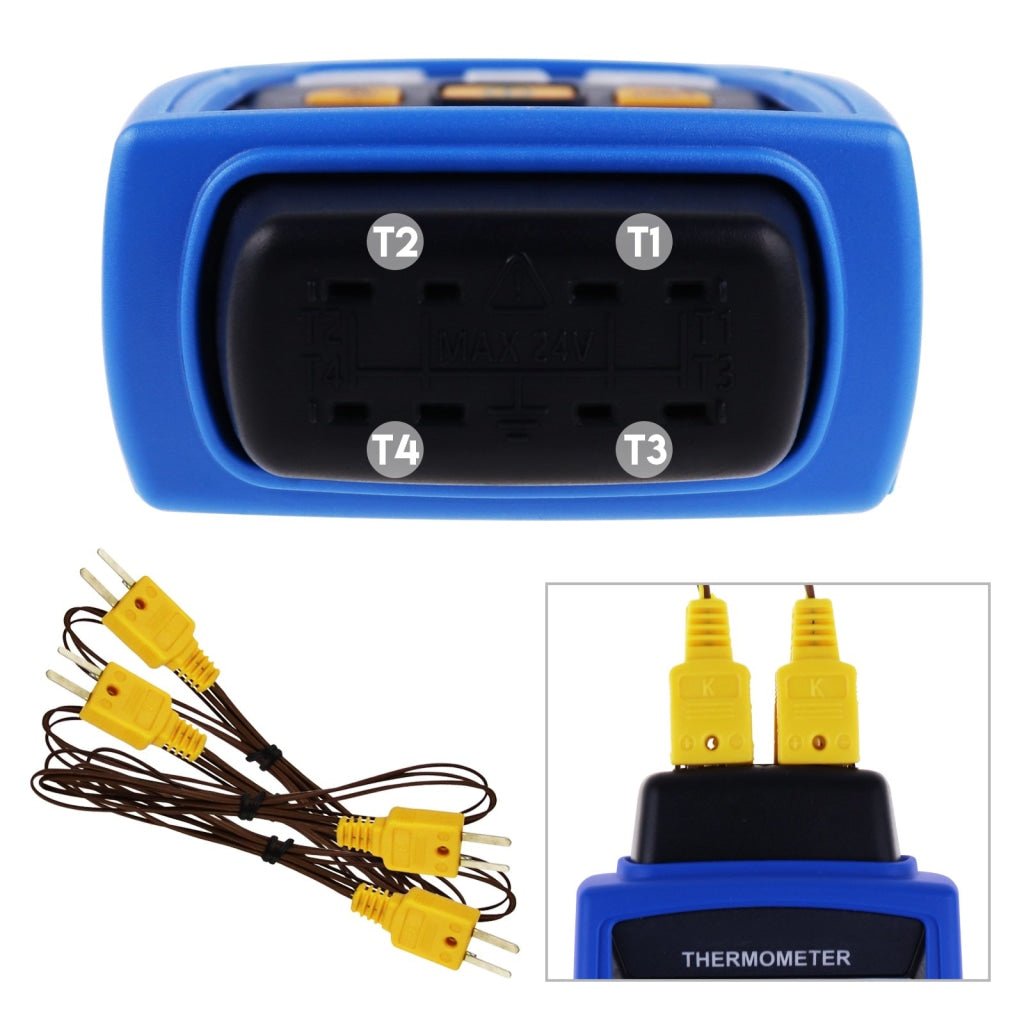 ILTH-747 Digital 4-Channel K /J/ T / E/ R / S/ N Type Thermocouple Thermometer Datalogger 16,800 Data Logging T1/T2, T3/T4 Input Terminal Data Logger - Instrulife