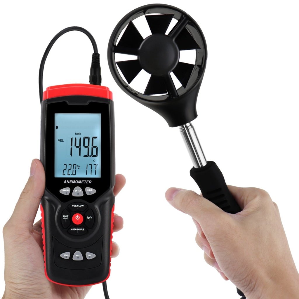 ILAN-273 Professional Anemometer Datalogger Wind Speed Velocity Meter Air Flow CFM CMM Air Volume Wind Direction Temperature Humidity Measurement Digital Tester Gauge with MAX / MIN / AVG Value, Data Hold, and Backlight - Instrulife