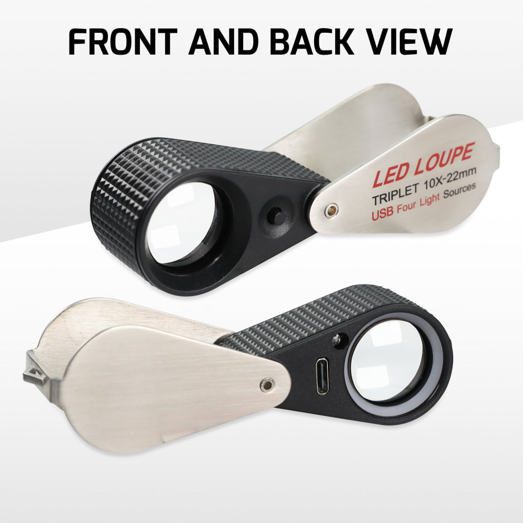 ILJL-535 Gem Loupe 10X or 30X Magnification Rechargeable LED Loupe Triplet Lens UV / Warm / Natural / White Light Stainless Steel Magnifier for Jewelry, Watch, Jewelry Inspection - Instrulife