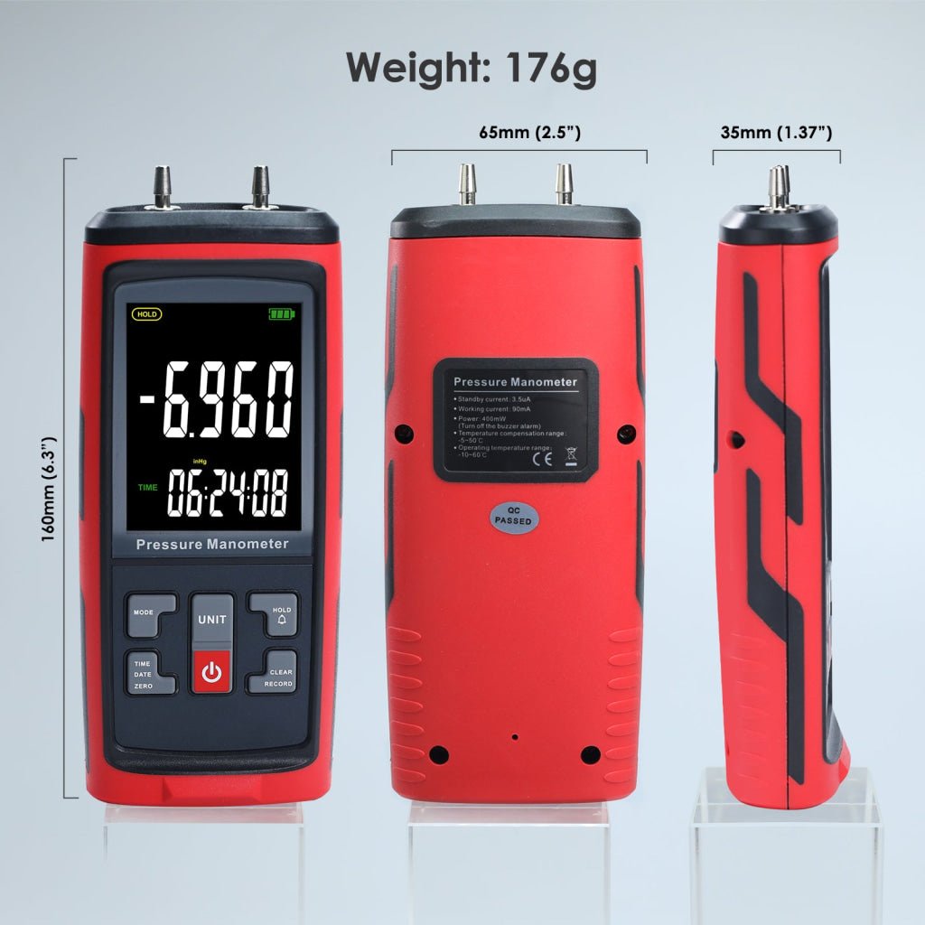 ILMA-420 Differential Pressure Manometer with ±50 kPa Kilopascal Measuring Range for Pneumatic, Compressor, Valves, Tanks, Pump Installations, HVAC Heating Ventilation and Air Conditioning Systems - Instrulife