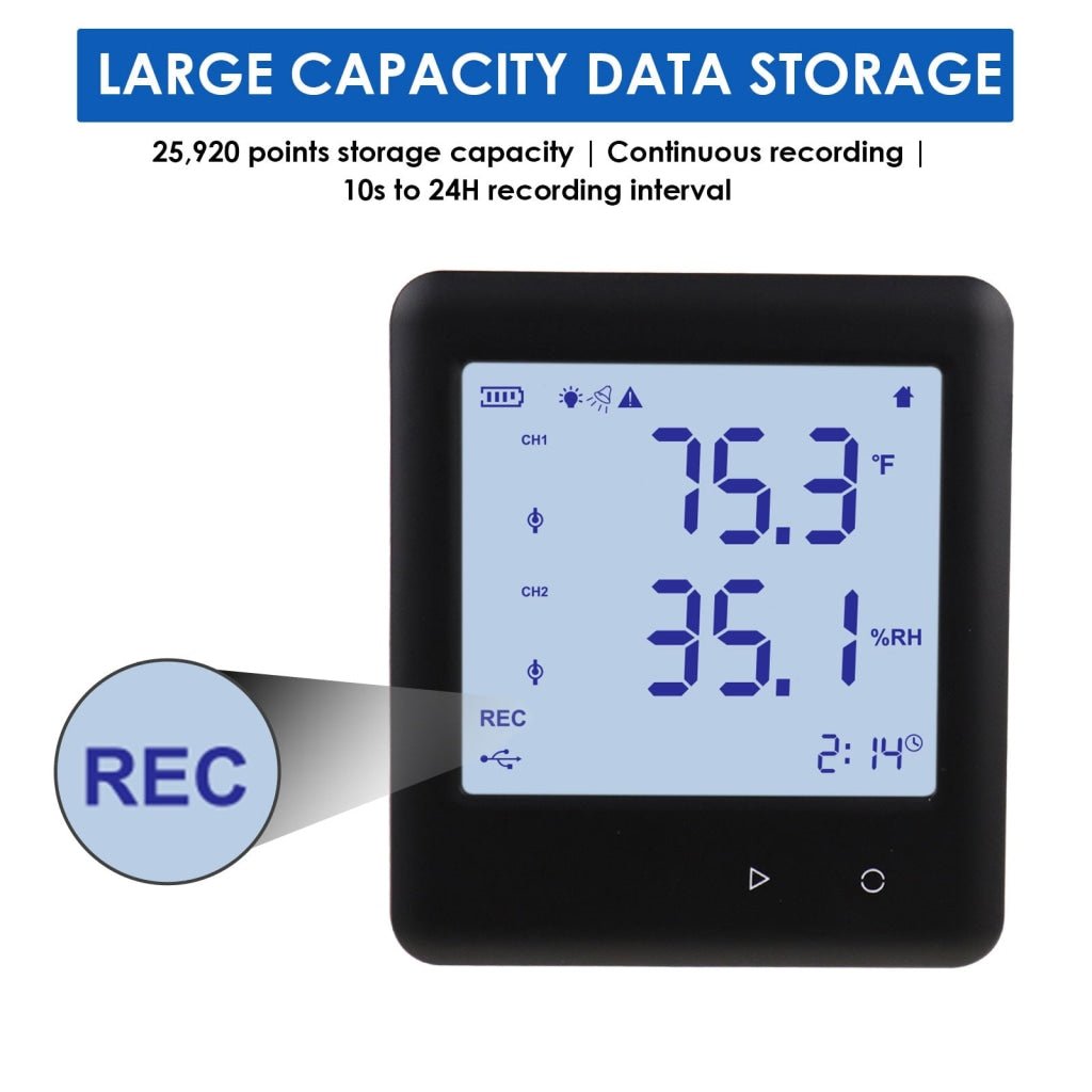 ILTH-352 Data Logger Thermo-hygrometer Thermometer Temperature and Humidity Datalogging Measurement 25,920 Groups of Reading High Low Alarm with PC Software and Calendar Display - Instrulife