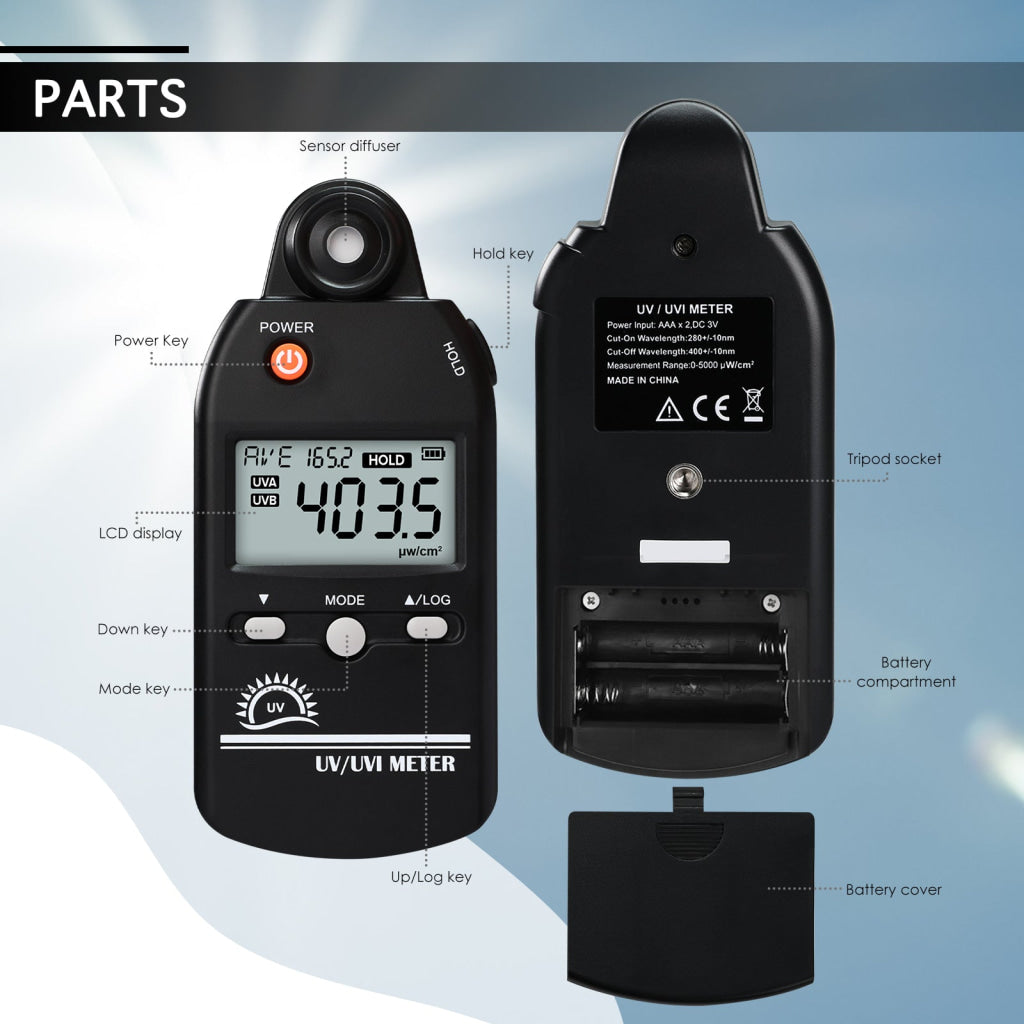 ILLX-529 Digital Ultraviolet Detector UV UVI Tester Light Meter Irradiance Intensity Monitor 100 Data Record for Reptile Husbandry, Phototherapy, Indoor Tanning Personal and Professional Usage - Instrulife