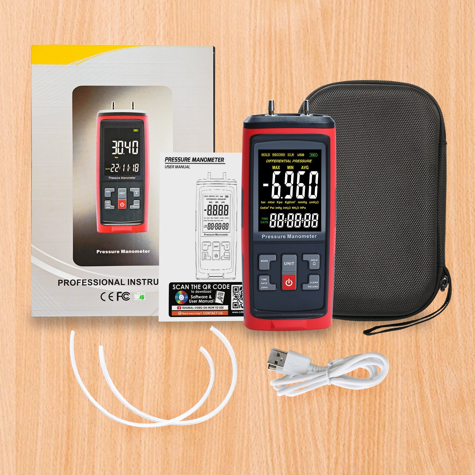 ILMA-420 Differential Pressure Manometer with ±50 kPa Kilopascal Measuring Range for Pneumatic, Compressor, Valves, Tanks, Pump Installations, HVAC Heating Ventilation and Air Conditioning Systems - Instrulife