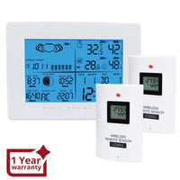 ILWS-107_2S Weather Station with 2 Wireless Sensors, with Time, Barometer Weather Forecast, Temperature, Humidity, Sunrise/ Sunset/ Moonrise/ Moonset, Date, Alarm & Snooze, Radio Controlled Clock RCC DST, 12/ 24-hour format, Indoor & Outdoor - Instrulife
