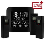 ILWS-288 Digital Wireless Weather Station Indoor Outdoor Temperature and Humidity Measure Hygrometer 3 Sensor, °C/°F Black LED Light Display, Alarm Clock Function - Instrulife