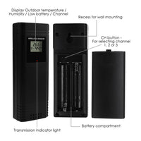 ILWS-288 Digital Wireless Weather Station Indoor Outdoor Temperature and Humidity Measure Hygrometer 3 Sensor, °C/°F Black LED Light Display, Alarm Clock Function - Instrulife