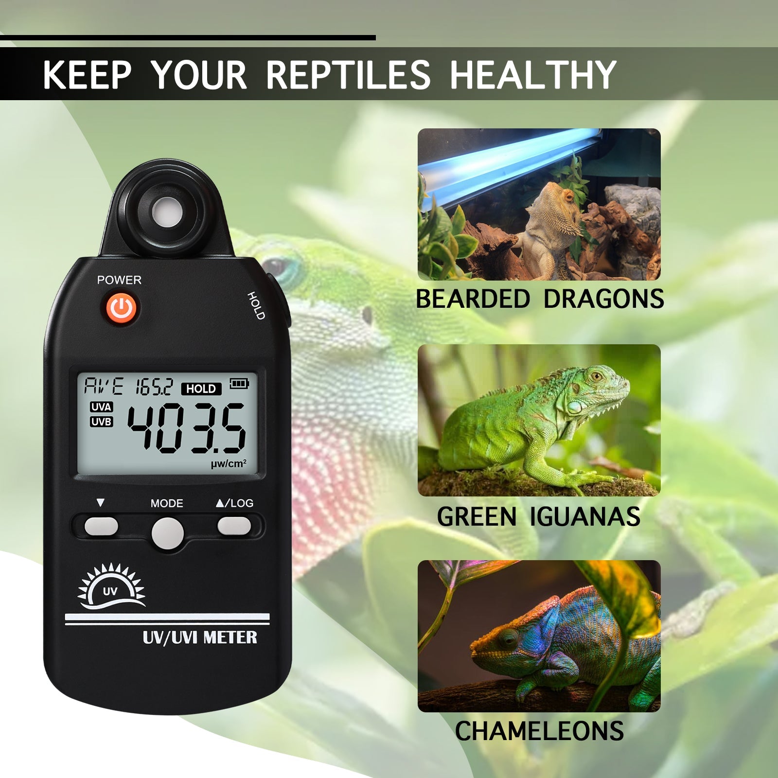 ILLX-529 Digital Ultraviolet Detector UV UVI Tester Light Meter Irradiance Intensity Monitor 100 Data Record for Reptile Husbandry, Phototherapy, Indoor Tanning Personal and Professional Usage - Instrulife