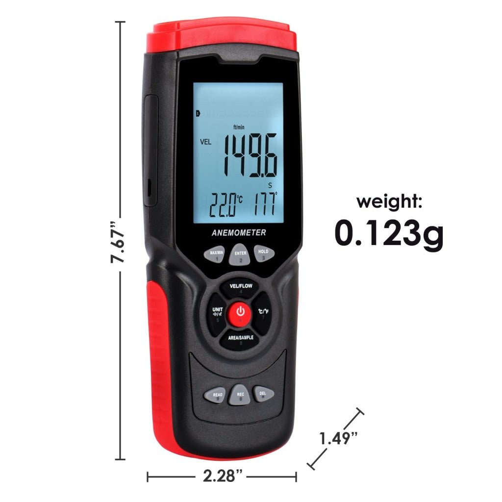 ILAN-273 Professional Anemometer Datalogger Wind Speed Velocity Meter Air Flow CFM CMM Air Volume Wind Direction Temperature Humidity Measurement Digital Tester Gauge with MAX / MIN / AVG Value, Data Hold, and Backlight - Instrulife