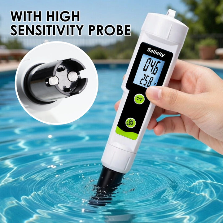 ILWQ-543 Digital Salinity & Temperature Meter 0–199.9ppt with ATC, Backlit LCD & High-Precision Pen Tester