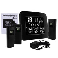 ILWS-288 Digital Wireless Weather Station Indoor Outdoor Temperature and Humidity Measure Hygrometer 3 Sensor, °C/°F Black LED Light Display, Alarm Clock Function - Instrulife