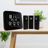 ILWS-288 Digital Wireless Weather Station Indoor Outdoor Temperature and Humidity Measure Hygrometer 3 Sensor, °C/°F Black LED Light Display, Alarm Clock Function - Instrulife