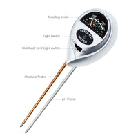 ILSO-257s_gloves 3-in-1 Soil pH Moisture Light Meter Tester Probe Sensor, Gardening Plants Growth Watering Quality Monitoring Acidity Test Tool Kits for Garden Farm Lawn Household Indoor Outdoor - Instrulife