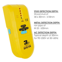ILSM-13 3 in 1 Stud / Metal / AC Wire Detector, Handheld Wall Wood Metallic Pipe Voltage Live Scanner Finder Tracker w/ Spotlight & Groove Buzzer, for Hole Drilling Nailing Nail Construction Installation - Instrulife