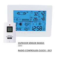 ILWS-107_2S Weather Station with 2 Wireless Sensors, with Time, Barometer Weather Forecast, Temperature, Humidity, Sunrise/ Sunset/ Moonrise/ Moonset, Date, Alarm & Snooze, Radio Controlled Clock RCC DST, 12/ 24-hour format, Indoor & Outdoor - Instrulife