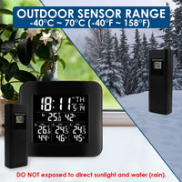 ILWS-288 Digital Wireless Weather Station Indoor Outdoor Temperature and Humidity Measure Hygrometer 3 Sensor, °C/°F Black LED Light Display, Alarm Clock Function - Instrulife