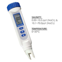 ILWQ-49_SOL Pen Type Salinity & Temperature Meter ATC NaCl w/ Calibration Solution Set, Salt Water Quality Tester 70.0ppt for Saltwater Aquarium Hydroponics Food Pond Digital Measurement Tool - Instrulife