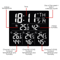 ILWS-288 Digital Wireless Weather Station Indoor Outdoor Temperature and Humidity Measure Hygrometer 3 Sensor, °C/°F Black LED Light Display, Alarm Clock Function - Instrulife