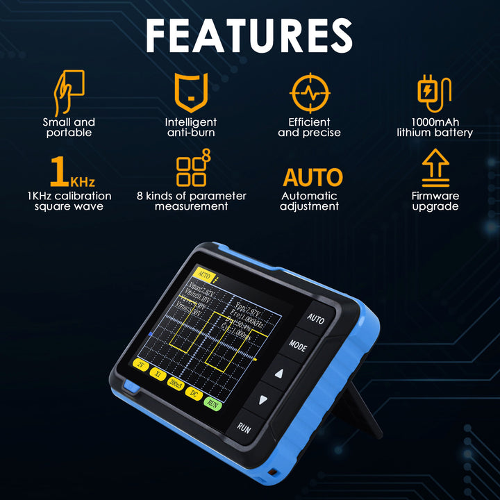 ILMU-400 Mini Digital Oscilloscope Portable 200KHz Meter with 2.8" LCD, Auto Trigger, & USB Power  with High Voltage Probe (800V)