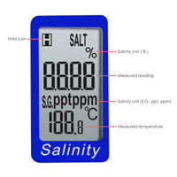 ILWQ-50_SOL Pen Type Salinity & Temperature Meter ATC w/ Calibration Solution Set ppm / ppt / % / S.G. 4 Units, Salt NaCl Water Quality Tester for Saltwater Aquarium Pond Hydroponics Food Test - Instrulife