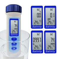 ILWQ-50_SOL Pen Type Salinity & Temperature Meter ATC w/ Calibration Solution Set ppm / ppt / % / S.G. 4 Units, Salt NaCl Water Quality Tester for Saltwater Aquarium Pond Hydroponics Food Test - Instrulife