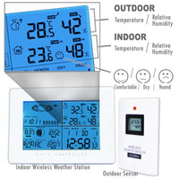 ILWS-107_2S Weather Station with 2 Wireless Sensors, with Time, Barometer Weather Forecast, Temperature, Humidity, Sunrise/ Sunset/ Moonrise/ Moonset, Date, Alarm & Snooze, Radio Controlled Clock RCC DST, 12/ 24-hour format, Indoor & Outdoor - Instrulife