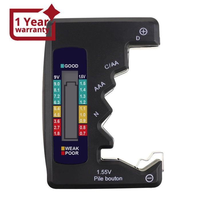 ILBT-064 / BAT-377 Battery Tester Checker C AA AAA D N 9V 1.5V Button Cell Batteries Clear Bar Graph LCD Display Pocket Size - Instrulife