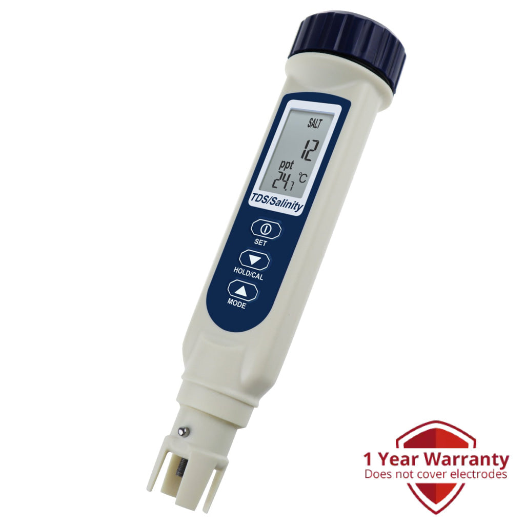 ILWQ-837_3 Pentype TDS / Salinity / Temperature Tester Water Quality Meter ATC Multiple Units (ppt, ppm, S.G., %, °C, °F) Digital Tool for Saltwater Monitoring & Testing IP65 Waterproof Housing - Instrulife