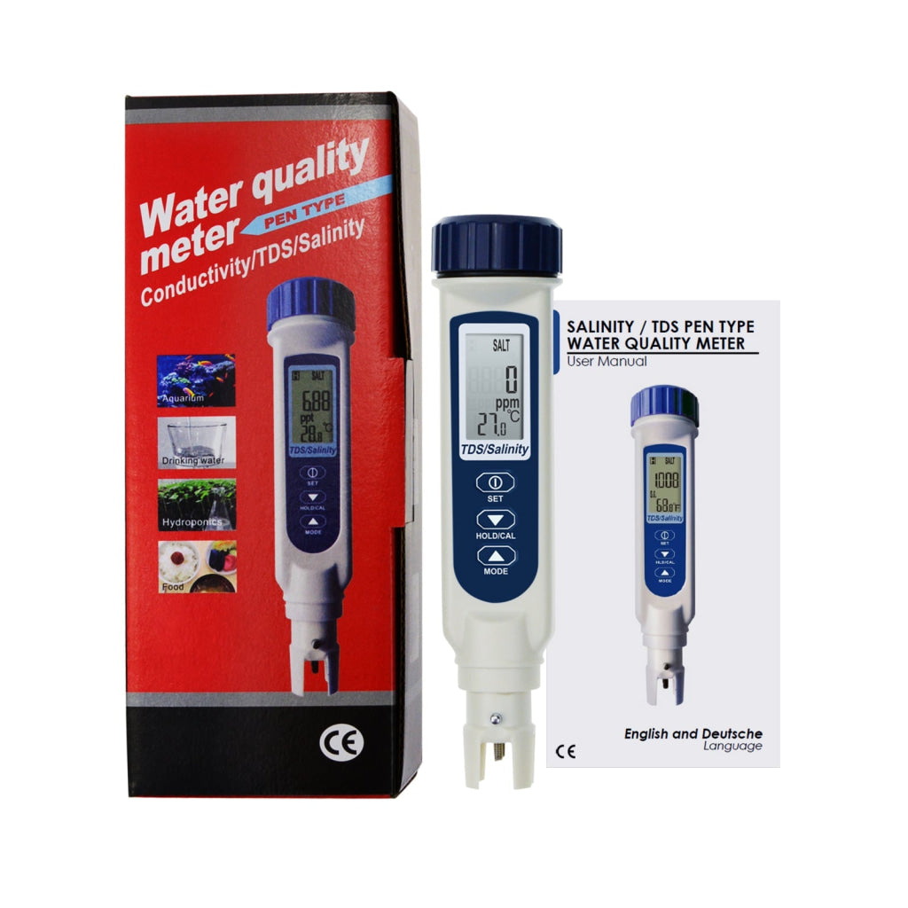 ILWQ-837_3 Pentype TDS / Salinity / Temperature Tester Water Quality Meter ATC Multiple Units (ppt, ppm, S.G., %, °C, °F) Digital Tool for Saltwater Monitoring & Testing IP65 Waterproof Housing - Instrulife