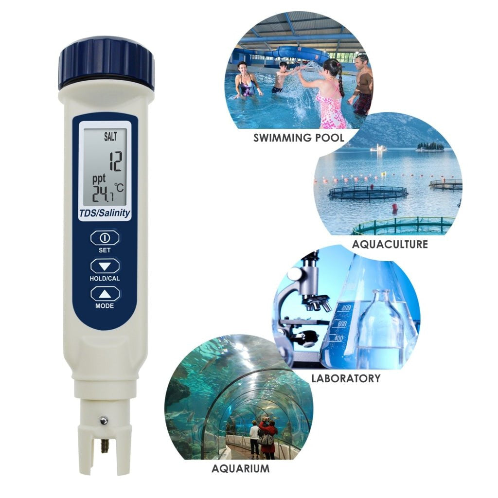 ILWQ-837_3 Pentype TDS / Salinity / Temperature Tester Water Quality Meter ATC Multiple Units (ppt, ppm, S.G., %, °C, °F) Digital Tool for Saltwater Monitoring & Testing IP65 Waterproof Housing - Instrulife