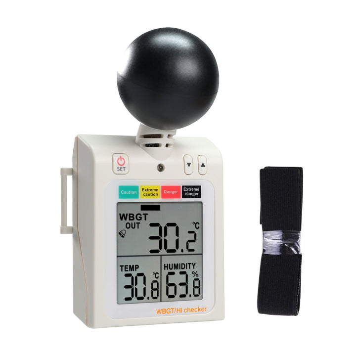 ILTH-296 Wearable 2-in-1 WBGT + HI Heat Index Checker Wet Bulb Globe Temperature Heat Stress Meter Air Globe Temperature Humidity Tester with Dangerous Level Indicator Audible Alarm