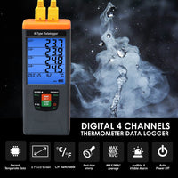 ILTH-88594 GLP-Compliant K-Type Thermocouple Data Logger: High-Accuracy Temperature Meter (-328°F to 2498°F / -200°C to 1370°C) with 48,000-Point Datalogging, CSV Export & Alarms, Portable/Wall-Mountable, Flexible IR Printing (Optional) - Instrulife