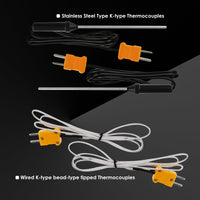 ILTH-830_2P Digital 2 Channels K-Type Thermometer w/ 4 Thermocouples (Wired & Stainless Steel), -50~1300°C (-58~2372°F) Handheld Desktop High Temperature Kelvin Scale Dual Measurement Meter Sensor - Instrulife