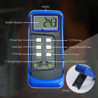 ILTH-830_2P Digital 2 Channels K-Type Thermometer w/ 4 Thermocouples (Wired & Stainless Steel), -50~1300°C (-58~2372°F) Handheld Desktop High Temperature Kelvin Scale Dual Measurement Meter Sensor - Instrulife