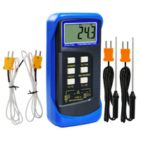 ILTH-830_2P Digital 2 Channels K-Type Thermometer w/ 4 Thermocouples (Wired & Stainless Steel), -50~1300°C (-58~2372°F) Handheld Desktop High Temperature Kelvin Scale Dual Measurement Meter Sensor - Instrulife